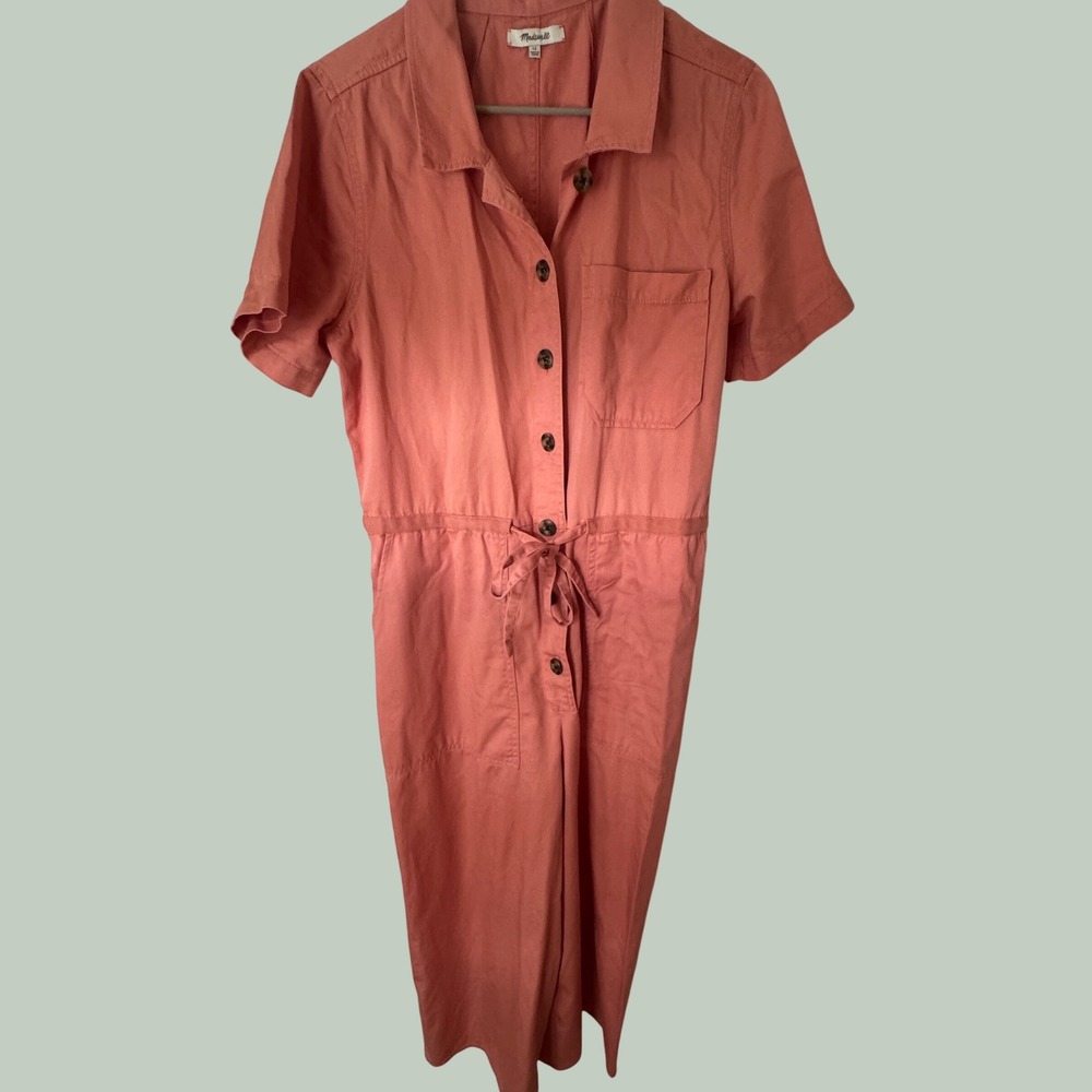 Madewell Women 12 Coral Pink Short Sleeve Button Front Utility Jumpsuit